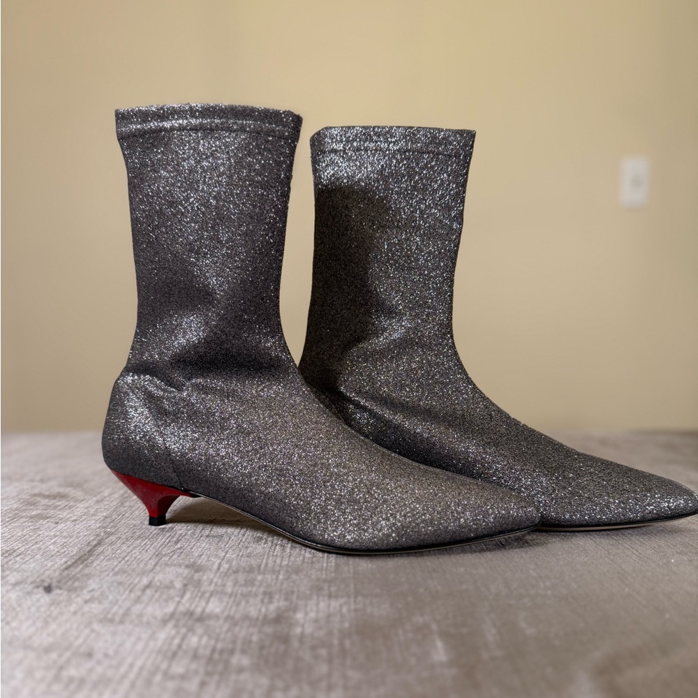Gia Couture Silver Glitter Ankle Boots EU 40 Red Heel